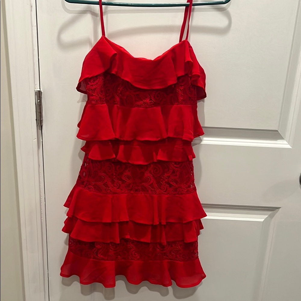 Red Ruffled Lace Dress